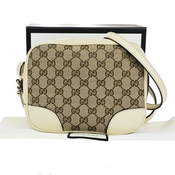 GUCCI Logo GG Pattern Mini Shoulder Bag Canvas Leather Brown White GHW - Picture 1 of 15